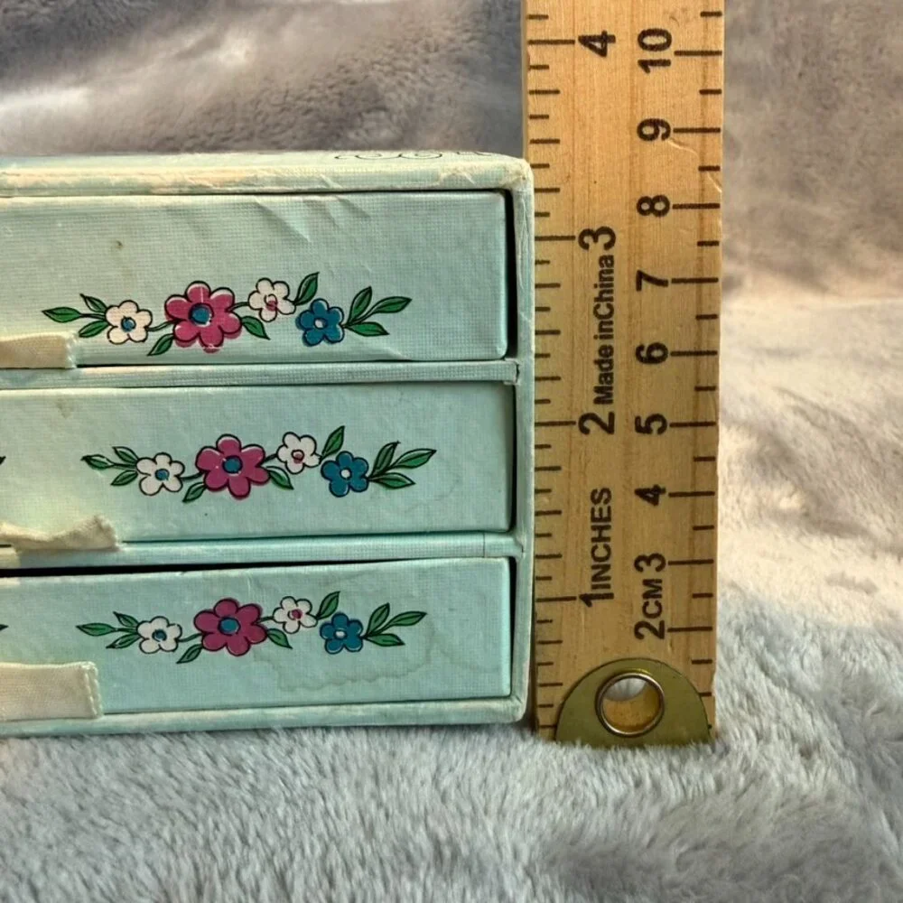 Vintage 1967 Dan-Dee Imports Cardboard Keepsake Jewelry Box 3-Drawer Floral